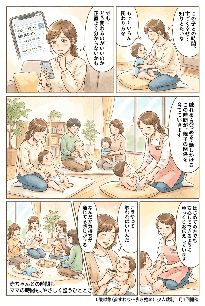 ベビーマッサージの様子を紹介する漫画