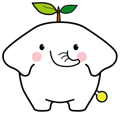 せんだん幼稚園のマスコット せんゾーくん。頭に双葉の芽が生えた白いゾウ